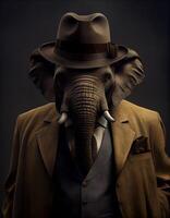 Gangster Elefant mit modisch passen Mantel. ai generiert foto