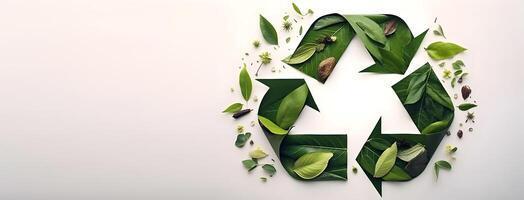 Recycling Symbol aufwendig mit Grün Blätter und Blumen. ai generiert. foto