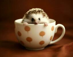 süß und bezaubernd Igel im Tee Tasse. ai generiert foto