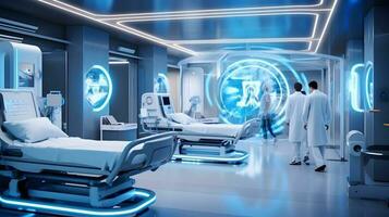 futuristisch Gesundheitswesen Zimmer beim modern Krankenhaus. ai generiert foto