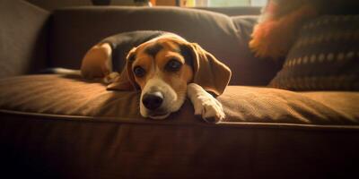 Beagle Lügen auf Sofa - - ai generativ foto