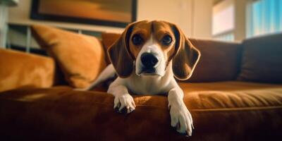 Beagle Lügen auf Sofa - - ai generativ foto