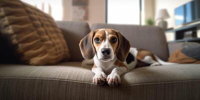 Beagle Lügen auf Sofa - - ai generativ foto