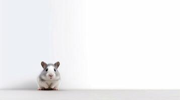 ein Hamster sitzt auf ein Tabelle mit ein Weiß Hintergrund - - generativ ai foto
