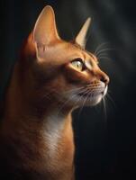 Porträt von ein Abessinier Katze auf ein schwarz Hintergrund. Studio Schuss. foto