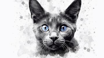 Aquarell Porträt von ein grau Katze auf ein Weiß Hintergrund mit Spritzer. generativ ai foto