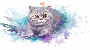 süß Katze auf Aquarell Hintergrund. Aquarell malen. Vektor Illustration. foto