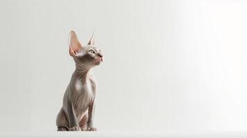 bezaubernd Sphynx Katze auf Weiß Hintergrund mit Kopieren Raum. generativ ai foto