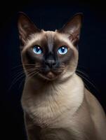 Siamese Katze auf dunkel Hintergrund. generativ ai foto