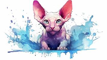 Aquarell Porträt von ein Sphinx Katze. handgemalt Illustration. generativ ai foto