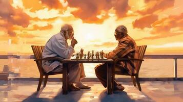 Illustration von zwei Großväter spielen Schach foto