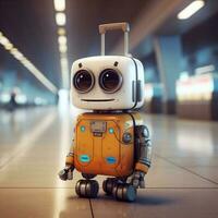 3d machen von Orange Roboter im Flughafen Terminal. 3d Illustration. foto