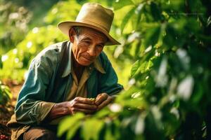 Farmer auf Arabica Kaffee Plantage , ai generativ foto