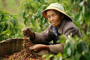 Farmer auf Arabica Kaffee Plantage , ai generativ foto