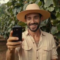 jung Farmer auf Arabica Kaffee Plantage , ai generativ foto