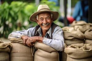 Farmer auf Arabica Kaffee Plantage , ai generativ foto