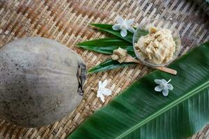 Palme Zucker Kokosnuss Banane Blatt thailändisch Dessert Zutat foto