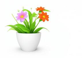 3d schön Blume, Natur Blumen und Pflanze Topf Illustration isoliert auf Weiß Hintergrund, Kopieren Raum ai generativ foto