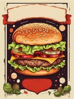 Burger Speisekarte Illustration Poster mit Banner zum Text, generativ ai foto