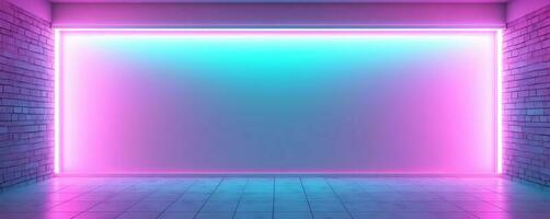 Backstein Mauer Muster Hintergrund mit Neon- Licht rahmen, generativ ai foto