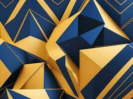 abstrakt polygonal Muster Luxus dunkel Blau mit Gold Akzente foto