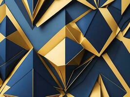 abstrakt polygonal Muster Luxus dunkel Blau mit Gold Akzente foto