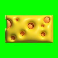 ein 3d Käse Vermögenswerte mit ein grüner Bildschirm Hintergrund foto