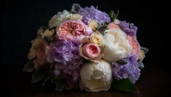 romantisch Hochzeit Strauß Rosa und lila Eleganz generiert durch ai foto