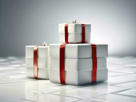 isoliert Geschenk Box Geschenk Band Weihnachten Paket rot Weiß Überraschung. generativ ai. foto