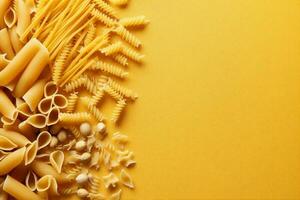 gesund Hintergrund Makkaroni Zutat Pasta Essen frisch Italienisch ungekocht roh Spaghetti. generativ ai. foto