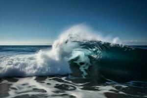 Wasser Blau Flüssigkeit Surfen Absturz Natur Welle cool Ozean Meer. generativ ai. foto