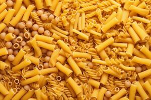 gesund Makkaroni Spaghetti Nahansicht Zutat Italienisch roh ungekocht Hintergrund Pasta Lebensmittel. generativ ai. foto