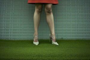 Frau Dame Mode Schuh Konzept Bein bunt Blau Fuß rot schöne. generativ ai. foto