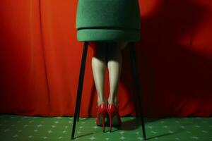 Frau Schuh bunt rot Mode Kleidung Bein Blau schön Konzept Fuß. generativ ai. foto