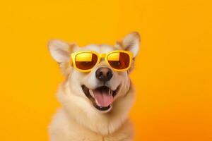 isoliert Hund Tier süß Haustier Lächeln Porträt Hintergrund bezaubernd komisch Sonnenbrille. generativ ai. foto