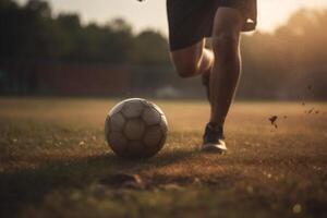 Wettbewerb Fußball Sport Füße Schuh Fuß Stadion Fußball Turnschuhe Spiel. generativ ai. foto