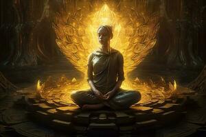 Frieden Pose spirituell Meditation Aura Energie Zen Chakra Silhouette Yoga. generativ ai. foto