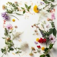 Frühling Natur Blumen- Gänseblümchen Attrappe, Lehrmodell, Simulation Sommer- Blatt Hintergrund isoliert Blume Weiß. generativ ai. foto