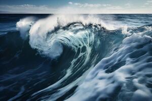 Absturz Ozean Flüssigkeit cool Wasser Natur Meer Blau Welle Surfen. generativ ai. foto