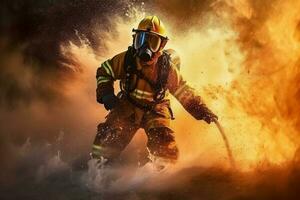 Ausrüstung Feuerwehrmann Rettung Rauch Sicherheit Uniform Feuerwehrmann Feuer Kämpfer Notfall. generativ ai. foto
