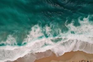 Ufer Sand Welle Natur Wasser Sommer- Meer Ferien Strand Ozean. generativ ai. foto