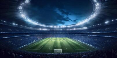 Arena Sport Fußball Stadion Grün Spiel Welt Fußball Tor Licht. generativ ai. foto