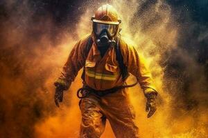 Uniform Rettung Rauch Feuerwehrmann Kämpfer Notfall Sicherheit Feuerwehrmann Ausrüstung Feuer. generativ ai. foto