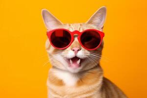 Porträt Katze Neon- Tier komisch Mode Sonnenbrille süß Haustier bunt. generativ ai. foto