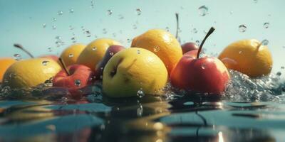 fallen Grün frisch Vitamin Hintergrund Essen gesund Erdbeere Wasser Blase Frucht. generativ ai. foto