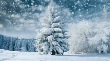 Frost Winter Urlaub Baum Neu Hintergrund Tanne Weihnachten Himmel Weiß Schnee Jahr. generativ ai. foto