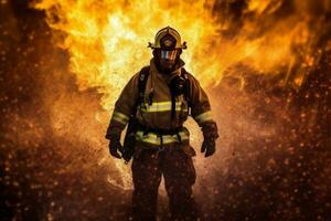 Feuerwehrmann Feuerwehrmann Sicherheit Rauch Ausrüstung Uniform Feuer Rettung Kämpfer Notfall. generativ ai. foto
