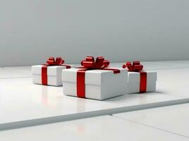 Geschenk rot Box Paket Geschenk Weihnachten isoliert Band Weiß Überraschung. generativ ai. foto