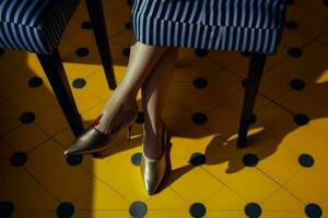 Schuh Frau Mode schön Konzept Blau rot Bein schlank bunt Fuß. generativ ai. foto