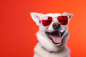 Hund Hintergrund Hündchen komisch süß isoliert Porträt Sonnenbrille Lächeln Tier Haustier. generativ ai. foto